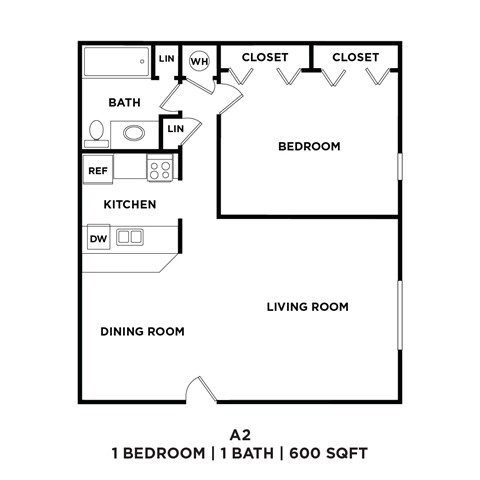 A 1 bedroom 1 bath house plan with 600 sqft.